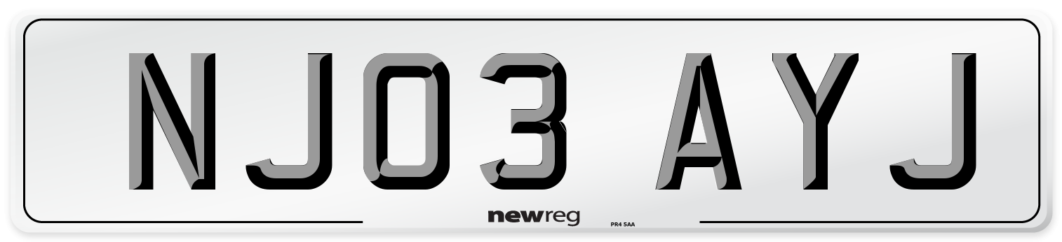 NJ03 AYJ Number Plate from New Reg